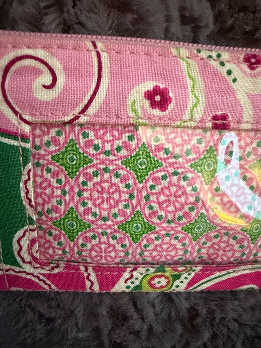 3 Vera Bradley Pink and Green Paisley Quilted cosmetic bags and card holder. - Picture 10 of 11